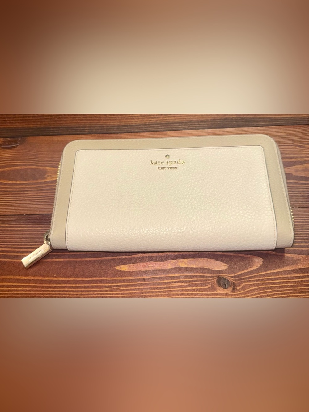Kate Spade New York Cream Pebbled Leather Zip Around Continental Wallet